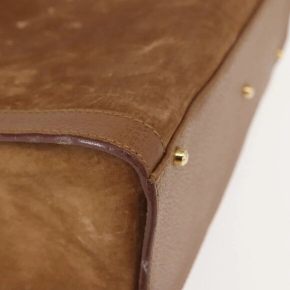 GUCCI Bamboo Hand Bag Suede Leather Beige Gold - Picture 6 of 16